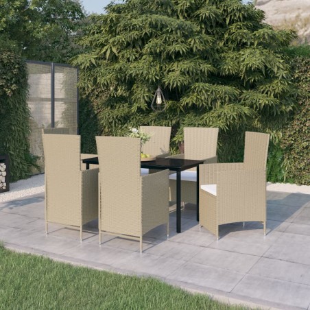 vidaXL Juego de comedor de jardín 7 piezas con cojines beige