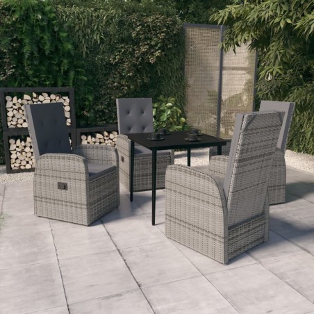 vidaXL Juego de comedor de jardín 5 piezas con cojines gris