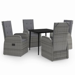 vidaXL Juego de comedor de jardín 5 piezas con cojines gris