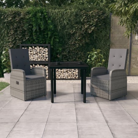 vidaXL Juego de comedor de jardín 3 piezas con cojines gris