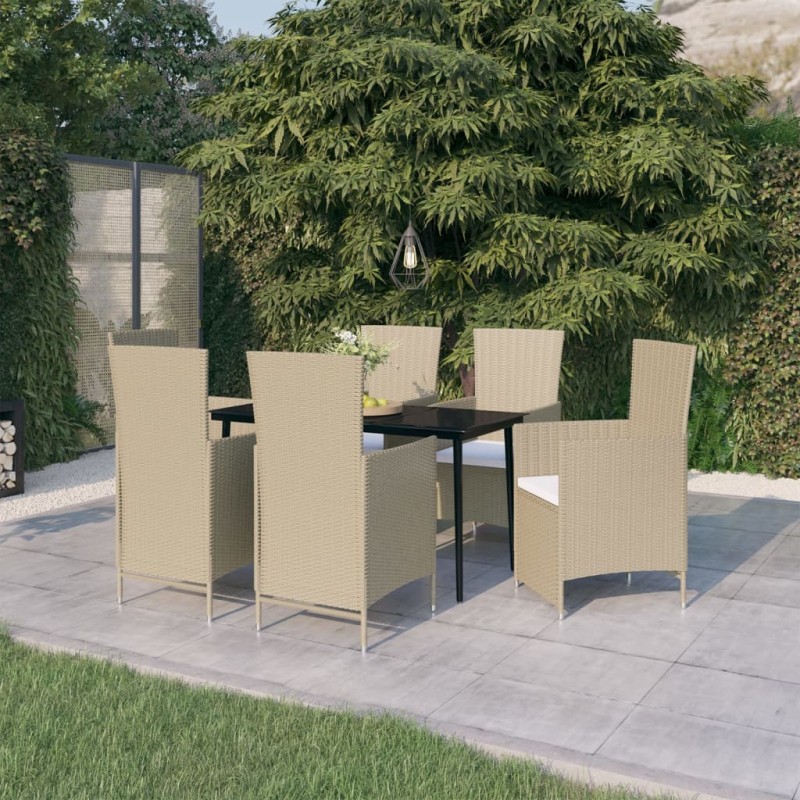 vidaXL Juego de comedor de jardín 7 piezas con cojines beige vidaXL Juego de comedor de jardín 7 piezas con cojines beige
