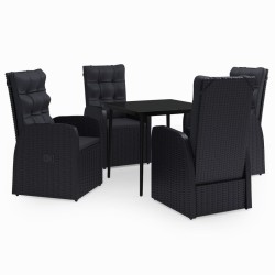 vidaXL Juego de comedor de jardín 5 piezas con cojines negro