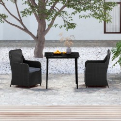 vidaXL Juego de comedor de jardín 3 piezas con cojines negro