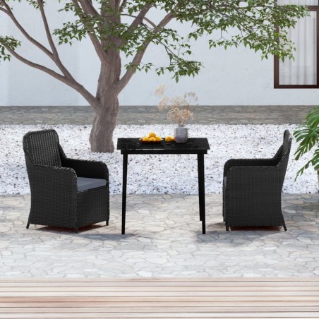 vidaXL Juego de comedor de jardín 3 piezas con cojines negro