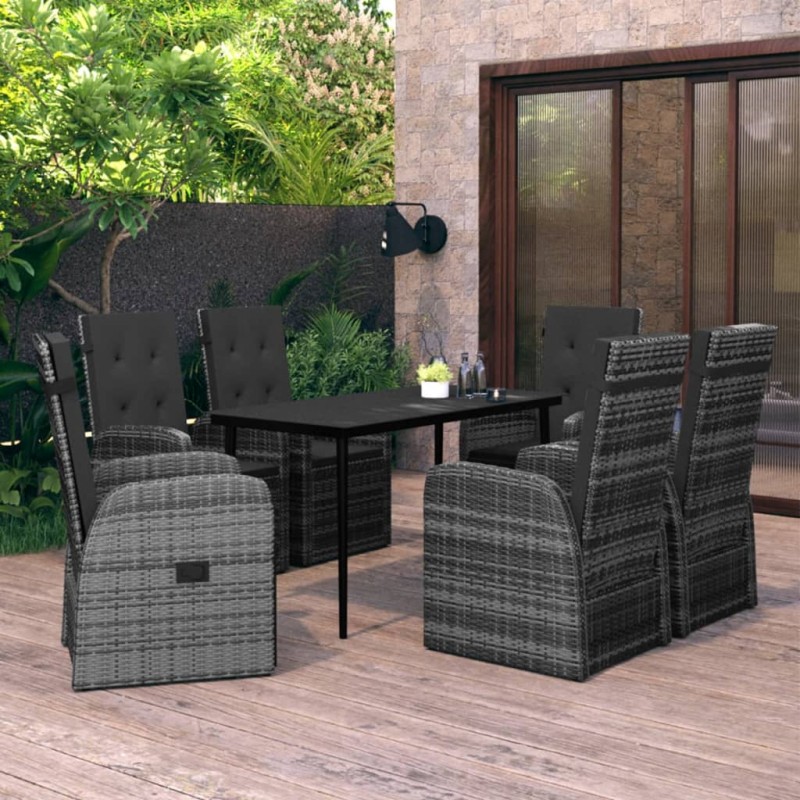 vidaXL Juego de comedor de jardín 7 piezas con cojines gris vidaXL Juego de comedor de jardín 7 piezas con cojines gris