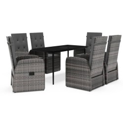 vidaXL Juego de comedor de jardín 7 piezas con cojines gris