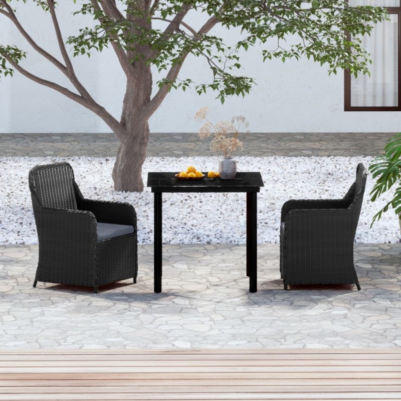 vidaXL Juego de comedor de jardín 3 piezas con cojines negro vidaXL Juego de comedor de jardín 3 piezas con cojines negro