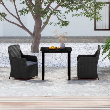 vidaXL Juego de comedor de jardín 3 piezas con cojines negro