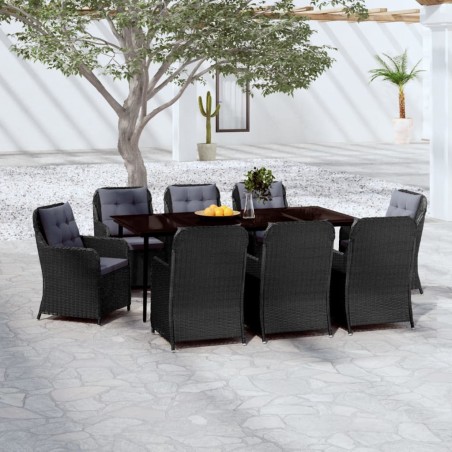 vidaXL Juego de comedor de jardín 9 piezas negro