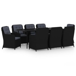 vidaXL Juego de comedor de jardín 9 piezas negro
