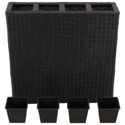 vidaXL Jardinera alta con 4 macetas ratán sintético negro 