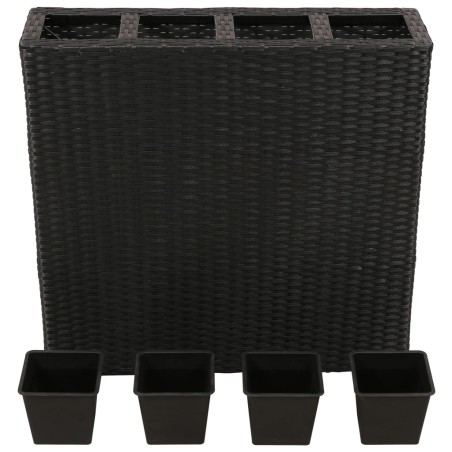 vidaXL Jardinera alta con 4 macetas ratán sintético negro 