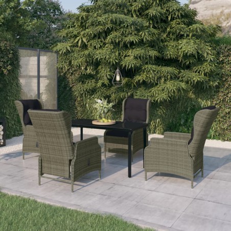 vidaXL Juego de comedor de jardín 5 piezas con cojines marrón