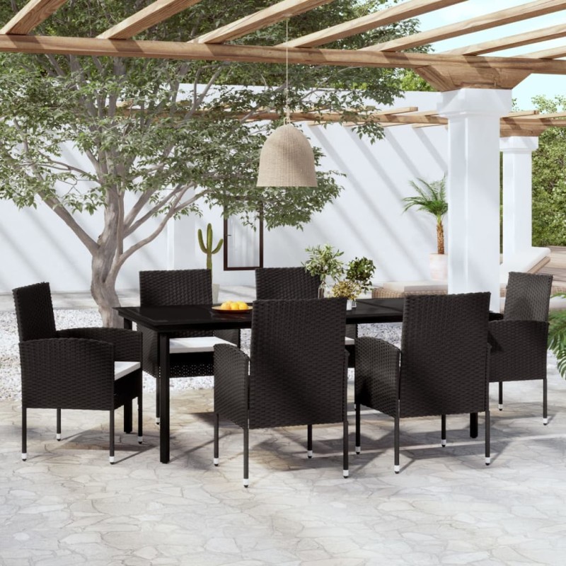 vidaXL Juego de comedor para jardín 7 piezas negro vidaXL Juego de comedor para jardín 7 piezas negro