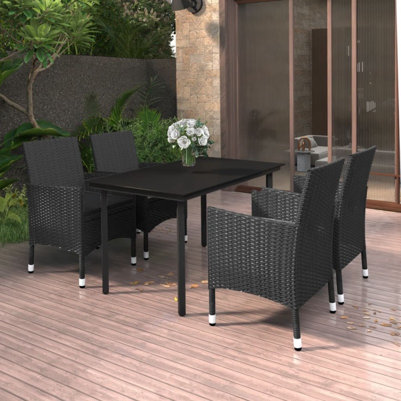 vidaXL Set comedor de jardín 5 pzas y cojines ratán sintético y vidrio vidaXL Set comedor de jardín 5 pzas y cojines ratán sintético y vidrio