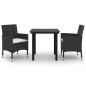 vidaXL Set comedor de jardín 3 pzas y cojines ratán sintético y vidrio