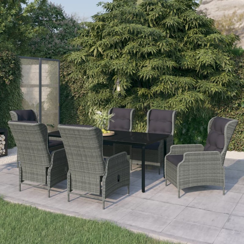 vidaXL Juego de comedor de jardín 7 piezas ratán sintético gris vidaXL Juego de comedor de jardín 7 piezas ratán sintético gris