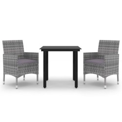 vidaXL Set comedor de jardín 3 pzas y cojines ratán sintético y vidrio