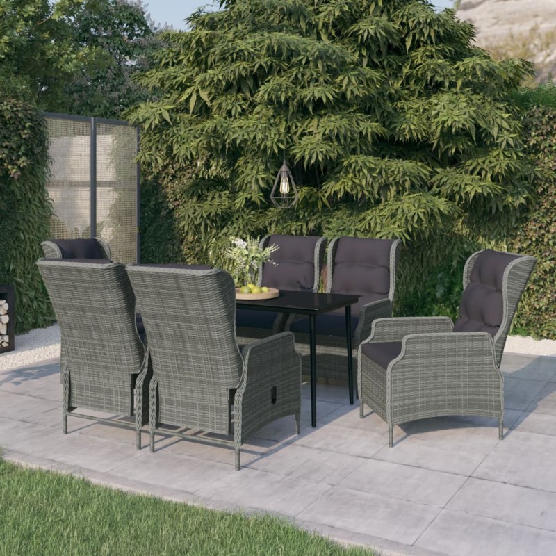 vidaXL Juego de comedor de jardín 7 piezas ratán sintético gris vidaXL Juego de comedor de jardín 7 piezas ratán sintético gris