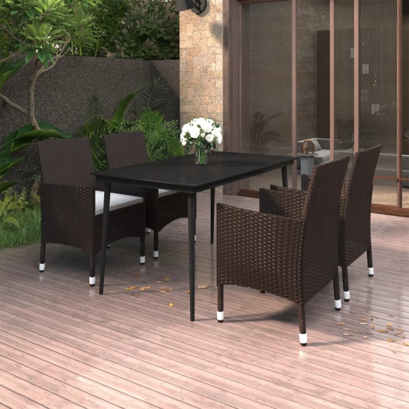 vidaXL Set comedor de jardín 5 pzas y cojines ratán sintético y vidrio vidaXL Set comedor de jardín 5 pzas y cojines ratán sintético y vidrio
