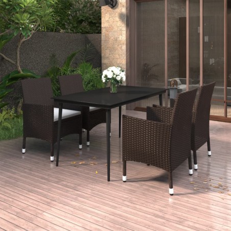 vidaXL Set comedor de jardín 5 pzas y cojines ratán sintético y vidrio