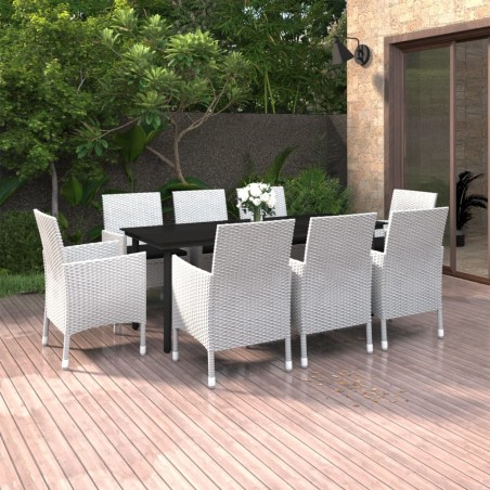 vidaXL Set comedor de jardín 9 pzas y cojines ratán sintético y vidrio