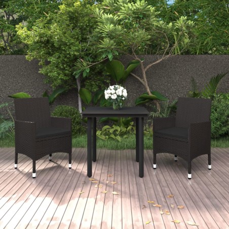 vidaXL Set comedor de jardín 3 pzas y cojines ratán sintético y vidrio