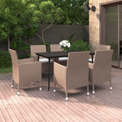 vidaXL Set comedor de jardín 7 pzas y cojines ratán sintético y vidrio