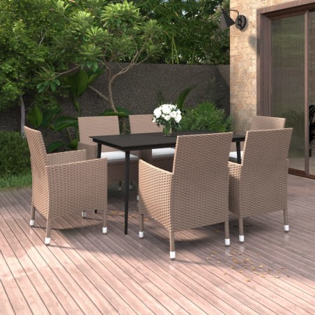 vidaXL Set comedor de jardín 7 pzas y cojines ratán sintético y vidrio