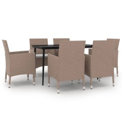 vidaXL Set comedor de jardín 7 pzas y cojines ratán sintético y vidrio