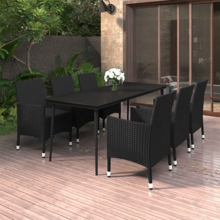 vidaXL Set comedor de jardín 7 pzas y cojines ratán sintético y vidrio
