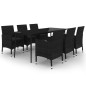 vidaXL Set comedor de jardín 7 pzas y cojines ratán sintético y vidrio vidaXL Set comedor de jardín 7 pzas y cojines ratán sintético y vidrio