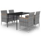 vidaXL Set comedor de jardín 5 pzas y cojines ratán sintético y vidrio vidaXL Set comedor de jardín 5 pzas y cojines ratán sintético y vidrio