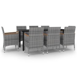 vidaXL Set comedor de jardín 9 pzas y cojines ratán sintético y vidrio