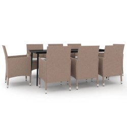 vidaXL Set comedor de jardín 9 pzas y cojines ratán sintético y vidrio