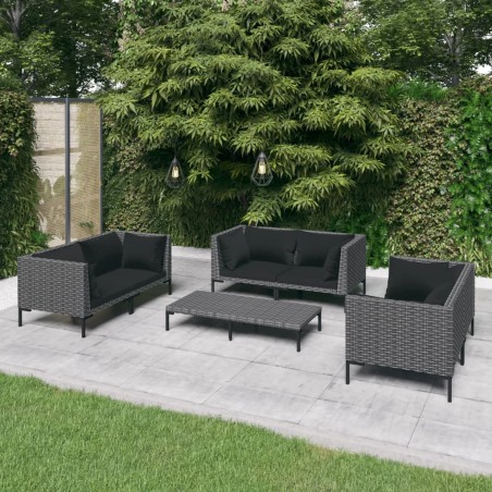 vidaXL Sofás de jardín 7 piezas y cojines ratán sintético gris oscuro