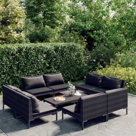 vidaXL Sofás de jardín 9 pzas y cojines ratán sintético gris oscuro
