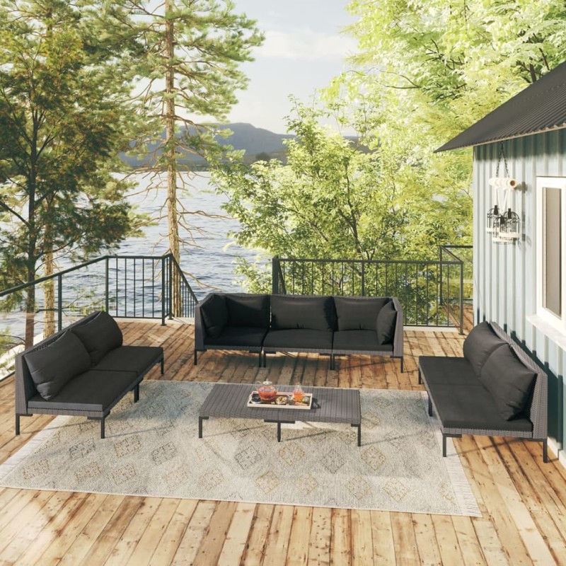 vidaXL Set sofás de jardín 8 pzas cojines ratán sintético gris oscuro vidaXL Set sofás de jardín 8 pzas cojines ratán sintético gris oscuro