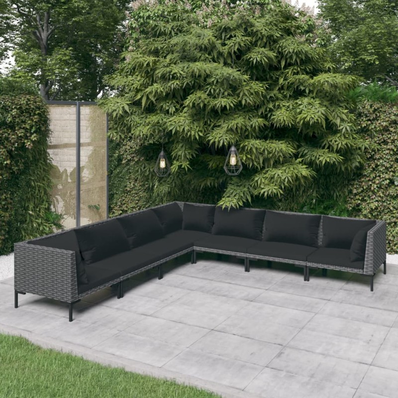 vidaXL Sofás de jardín 7 piezas y cojines ratán sintético gris oscuro vidaXL Sofás de jardín 7 piezas y cojines ratán sintético gris oscuro