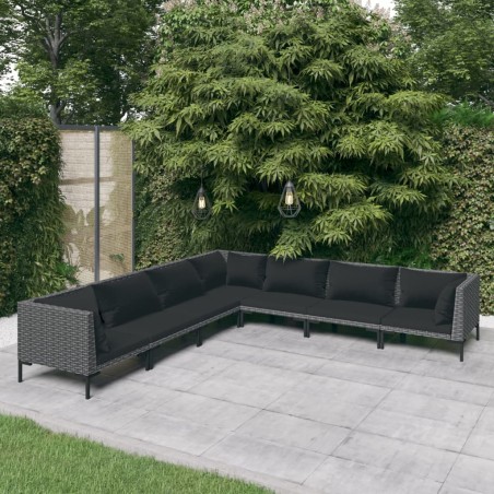 vidaXL Sofás de jardín 7 piezas y cojines ratán sintético gris oscuro