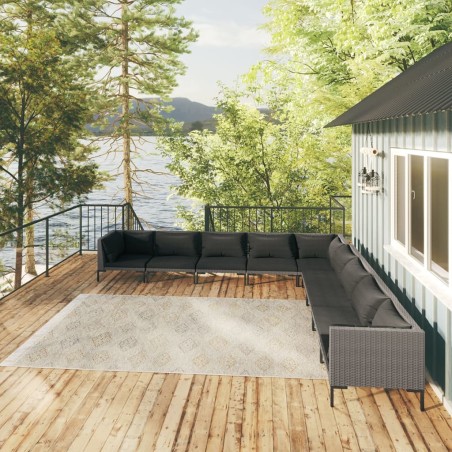 vidaXL Sofás de jardín 9 pzas y cojines ratán sintético gris oscuro