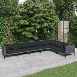 vidaXL Sofás de jardín 7 piezas y cojines ratán sintético gris oscuro