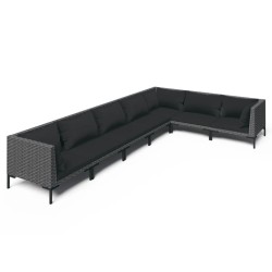 vidaXL Sofás de jardín 7 piezas y cojines ratán sintético gris oscuro