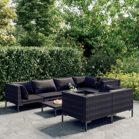 vidaXL Set sofás de jardín 8 pzas cojines ratán sintético gris oscuro