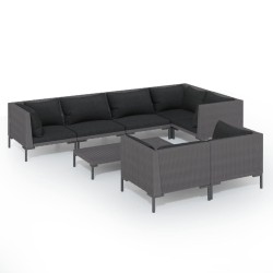 vidaXL Set sofás de jardín 8 pzas cojines ratán sintético gris oscuro