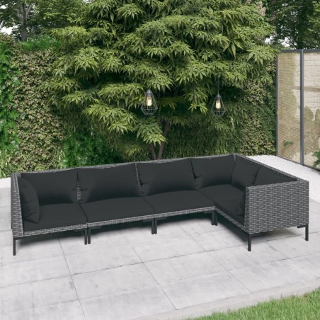 vidaXL Sofás de jardín 5 pzas y cojines ratán sintético gris oscuro