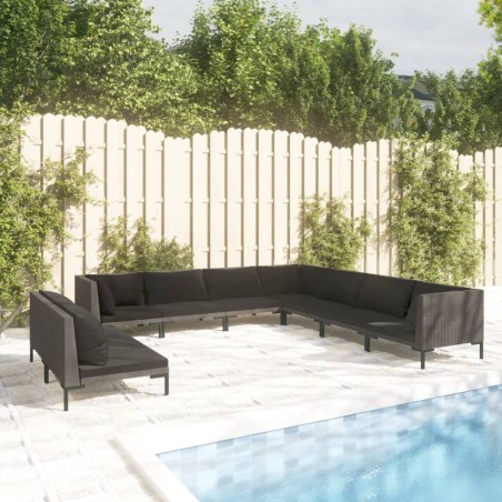 vidaXL Sofás de jardín 9 pzas y cojines ratán sintético gris oscuro