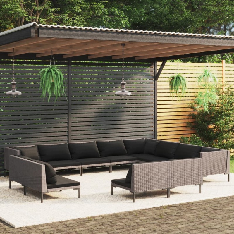 vidaXL Sofás de jardín 12 pzas cojines ratán sintético gris oscuro