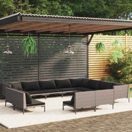 vidaXL Sofás de jardín 12 pzas cojines ratán sintético gris oscuro