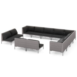 vidaXL Sofás de jardín 12 pzas cojines ratán sintético gris oscuro